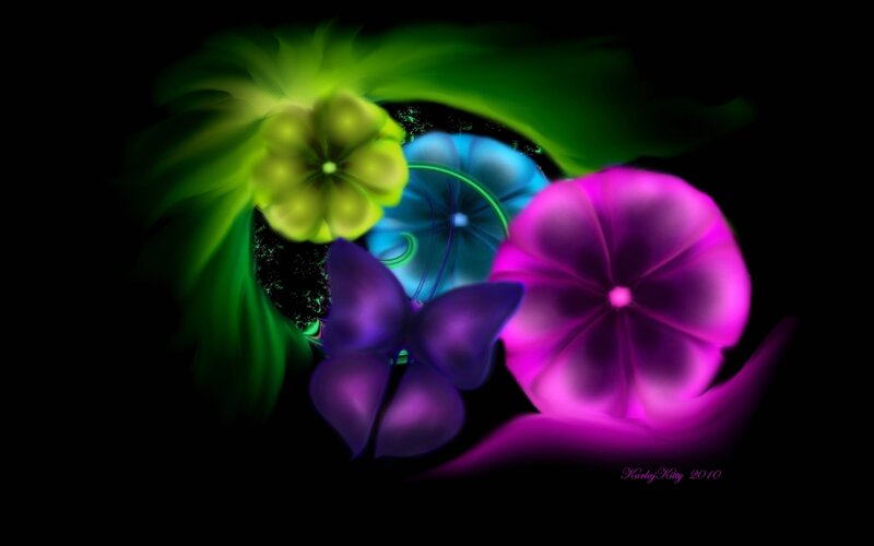 Glowing Flowers and Butterfly — Purple