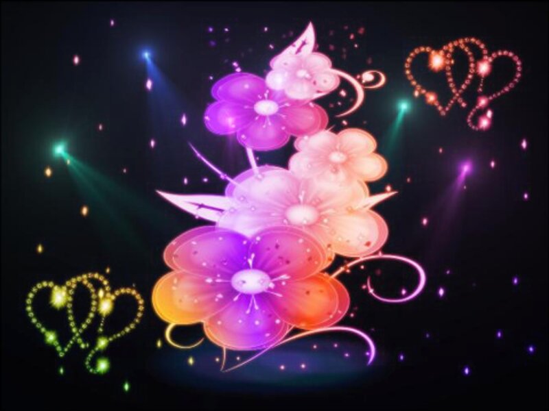 Glowing Flowers and Hearts — Purple