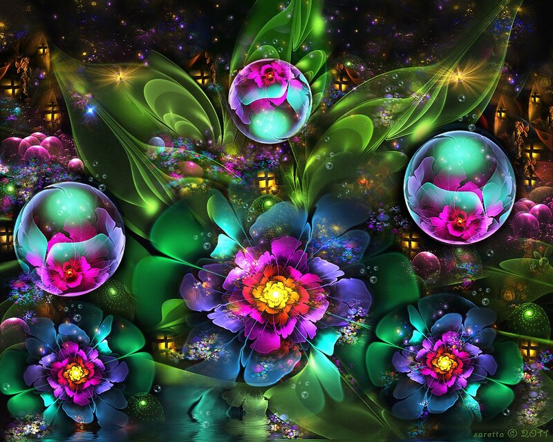 Glowing Flowers in Bubbles
