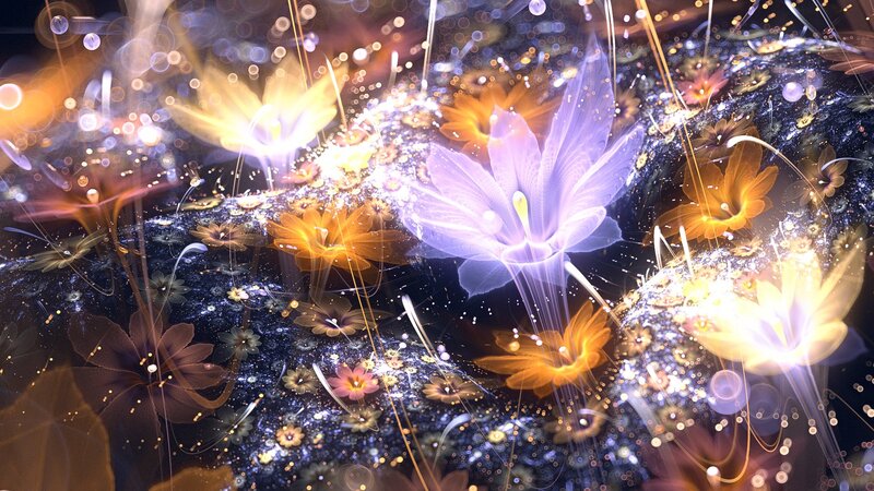 Glowing Flowers in Dark Space — Purple