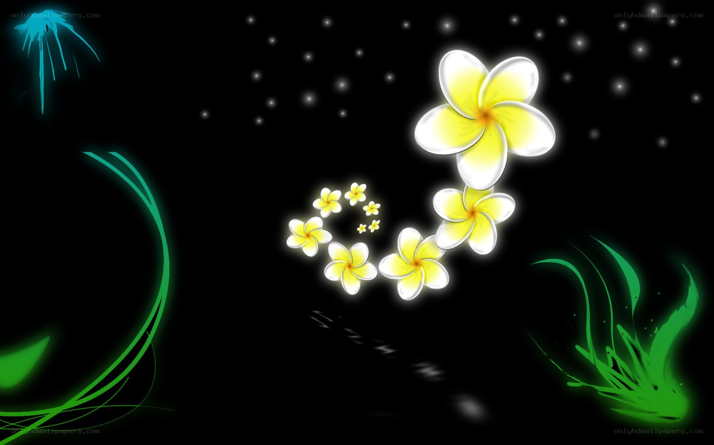 Glowing flowers in dark space