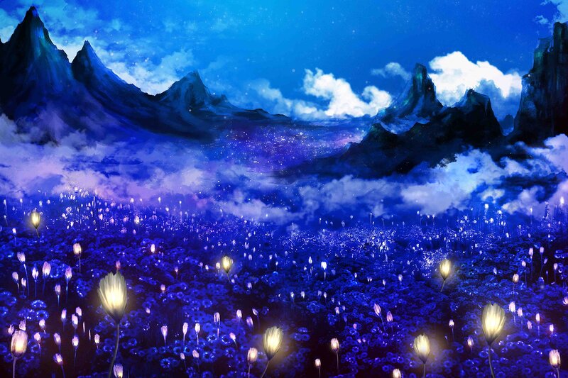 Glowing Flowers in Field — Blue