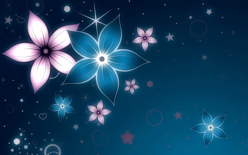 Glowing Flowers in Space — Blue, Dreamy, Night, Digital Art