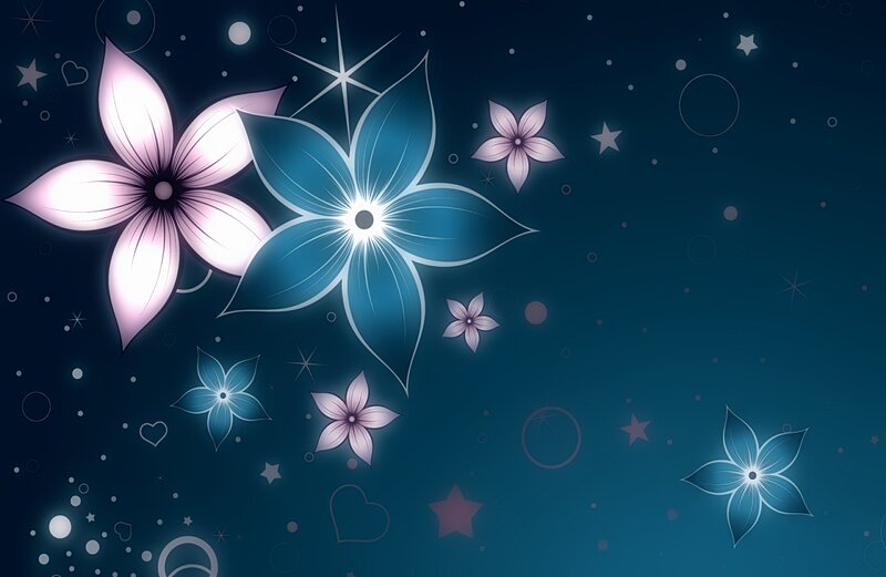 Glowing Flowers in Space — Blue, Dreamy, Night