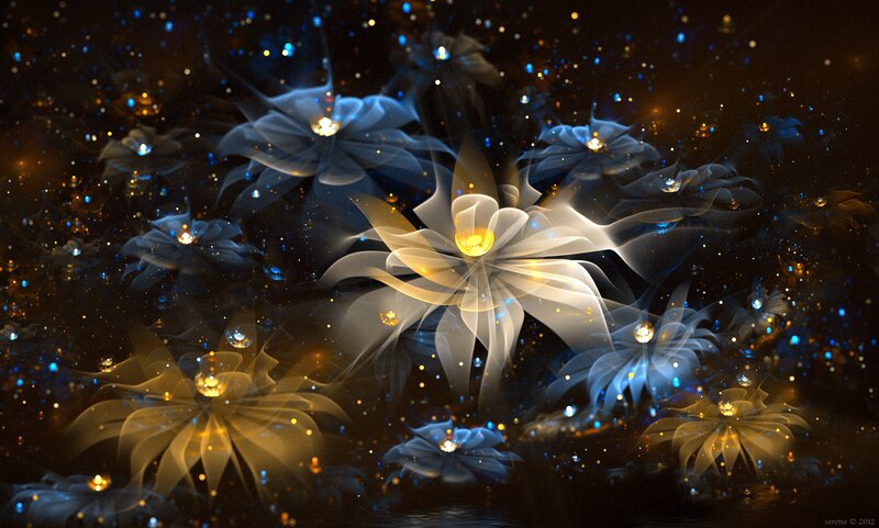 Glowing Flowers in Space — Blue, Ethereal