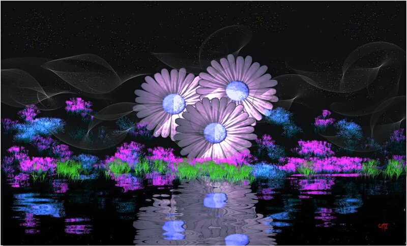 Glowing Flowers in Water
