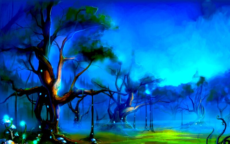 Glowing Forest at Night — Blue, Mystical