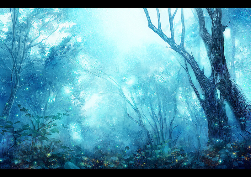 Glowing Forest at Night — Blue, Serene
