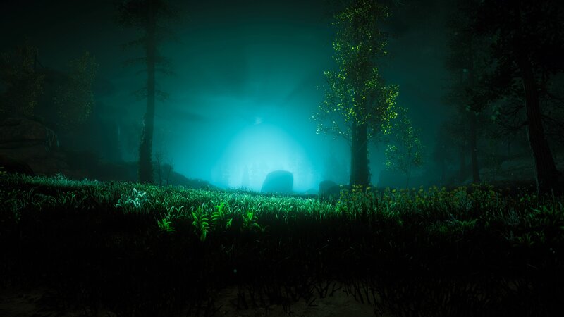 Glowing Forest at Night — Green, Mysterious