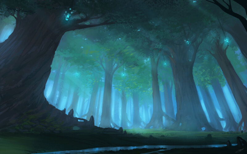 Glowing Forest at Night — Green