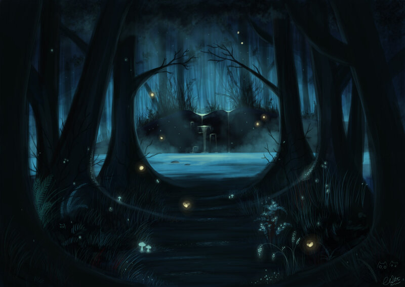Glowing Forest Path — Blue, Mysterious
