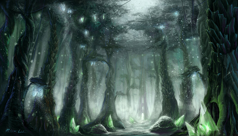 Glowing Forest Path — Green, Mysterious