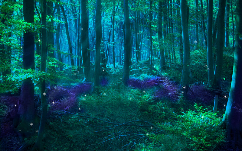 Glowing Forest Path — Green, Mystical