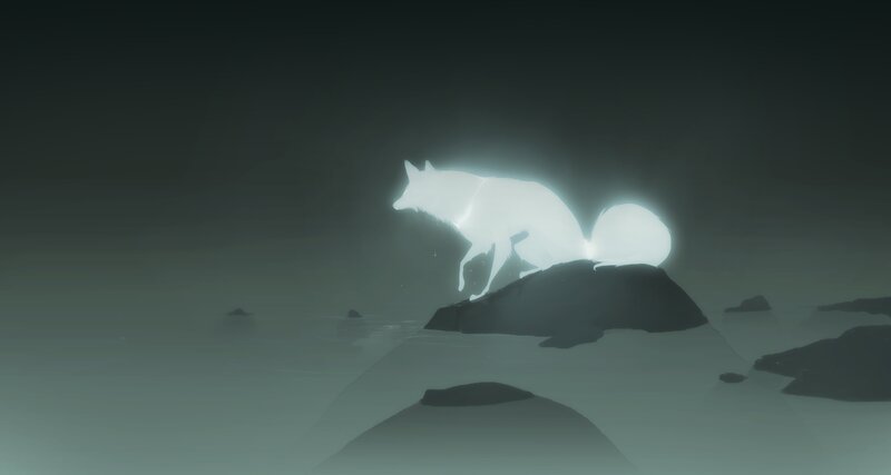 glowing fox on a rock
