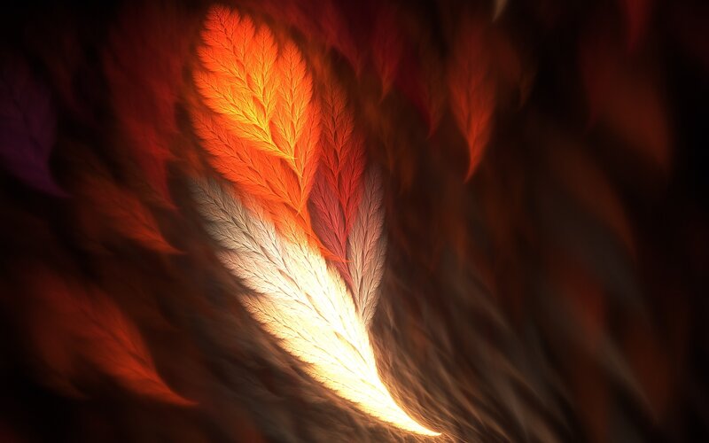 Glowing Fractal Feathers — Orange, Dramatic
