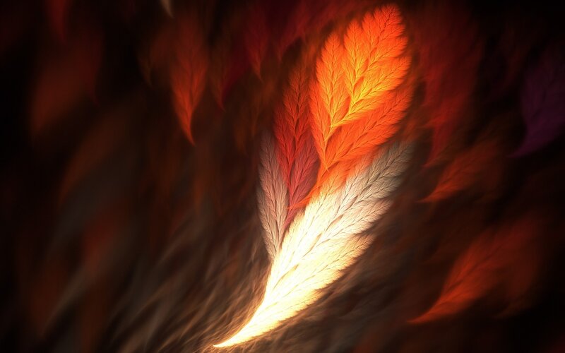 Glowing Fractal Feathers — Orange