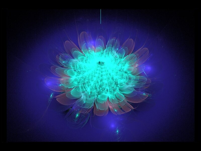 Glowing Fractal Flower — Blue, Ethereal, Digital Art, Light