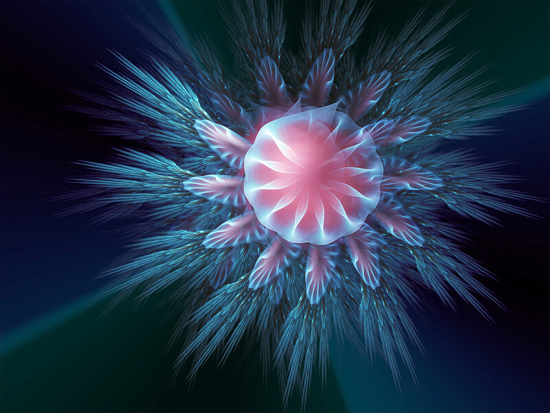 Glowing Fractal Flower — Blue, Ethereal, Digital Art