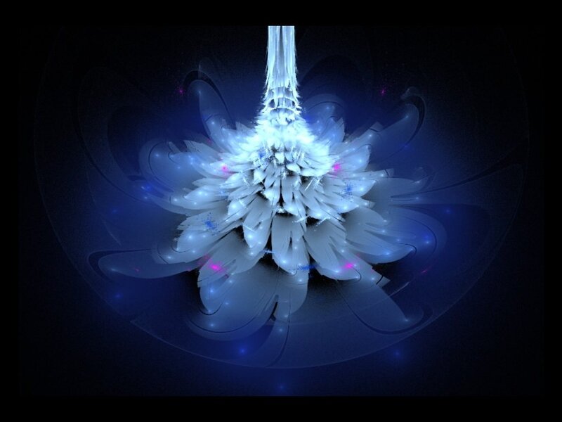 Glowing Fractal Flower — Blue, Ethereal, Night, Digital Art, Light, Petals
