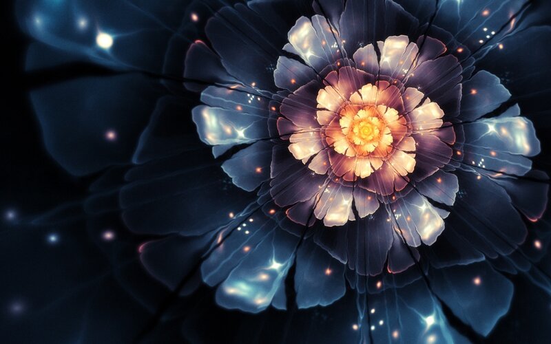 Glowing Fractal Flower — Blue, Ethereal, Night, Digital Art
