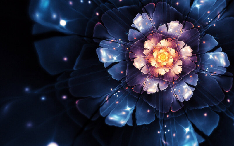 Glowing Fractal Flower — Blue, Ethereal, Night