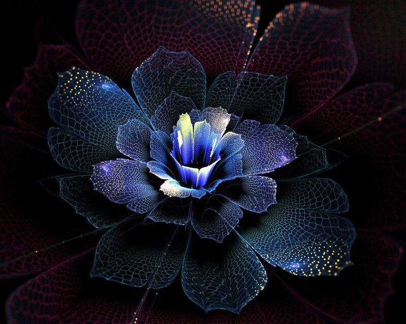 Glowing Fractal Flower — Blue, Mystical