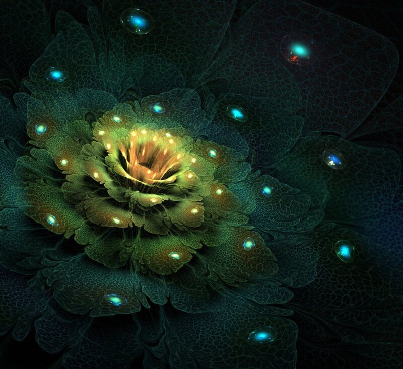 Glowing Fractal Flower — Green, Mystical, Night