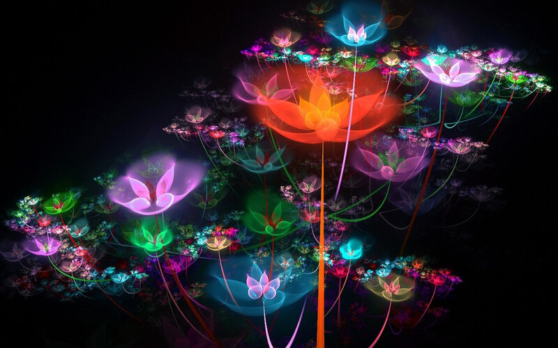 Glowing Fractal Flowers — Black, Ethereal, Night