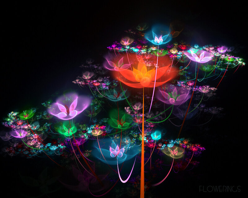 Glowing Fractal Flowers — Black, Ethereal