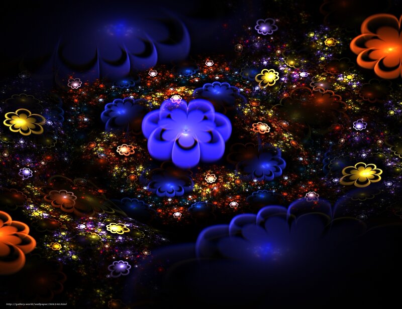 Glowing Fractal Flowers — Blue, Dreamy, Night