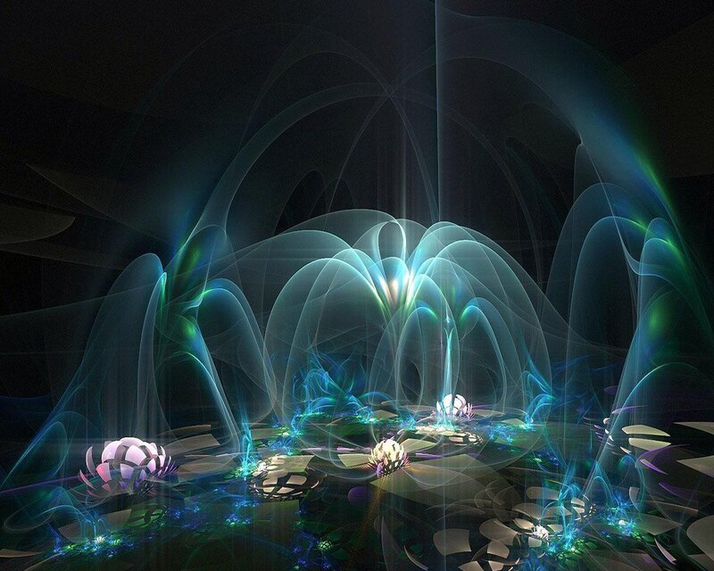 Glowing Fractal Flowers — Blue, Ethereal, Digital Art, Light