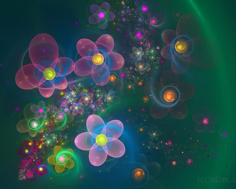 Glowing Fractal Flowers — Green, Ethereal, Digital Art, Particles