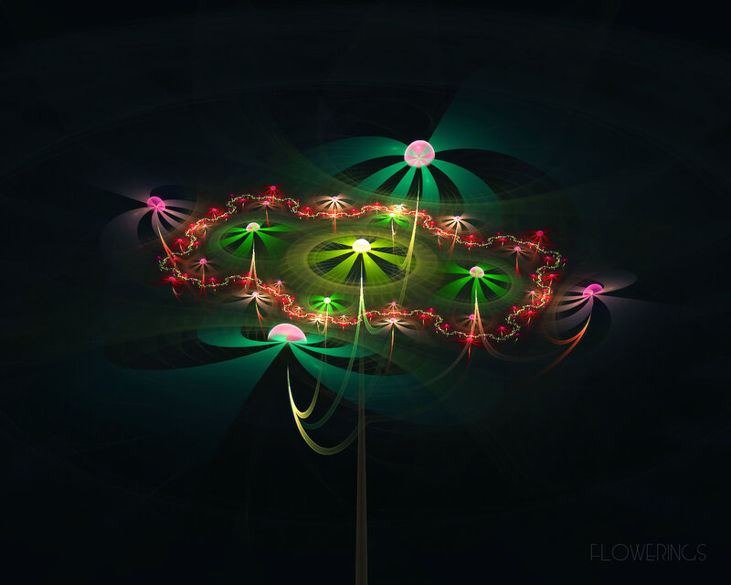 Glowing Fractal Flowers — Green, Mystical