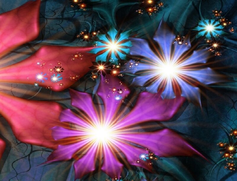 Glowing Fractal Flowers — Purple, Dramatic