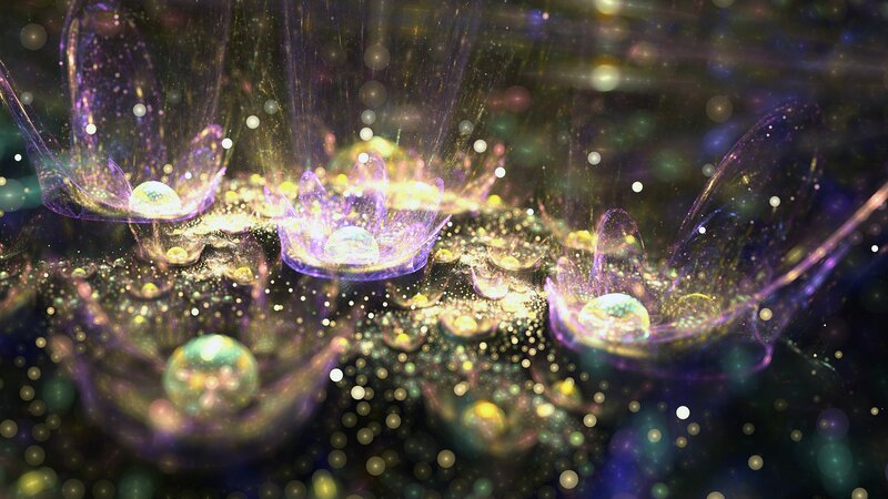 Glowing Fractal Flowers — Purple, Ethereal, Digital Art, Light