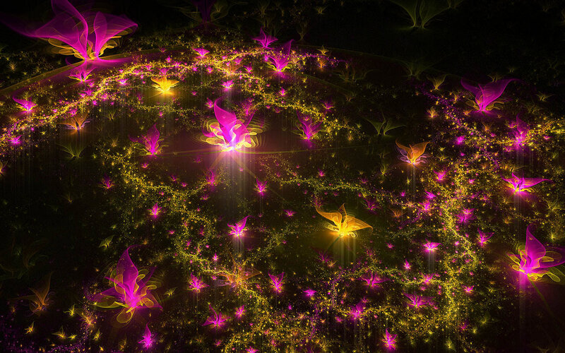 Glowing Fractal Flowers — Purple, Ethereal, Night, Digital Art