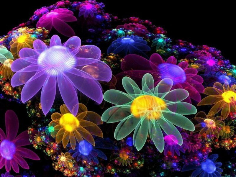 Glowing Fractal Flowers — Purple, Vibrant, Night