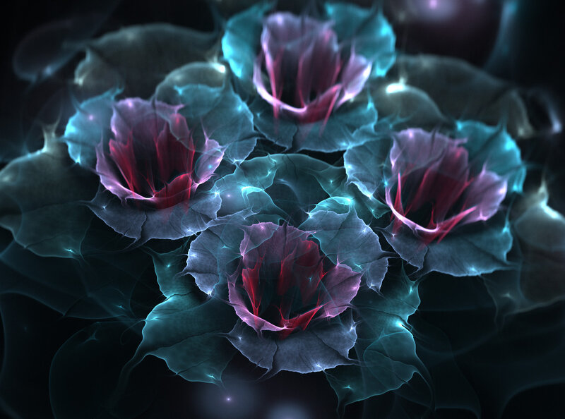 Glowing Fractal Flowers — Teal