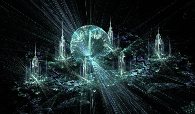 Glowing Fractal Sphere — Green, Mystical, Digital Art