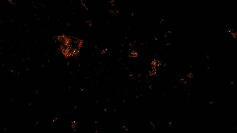 glowing fragments in darkness