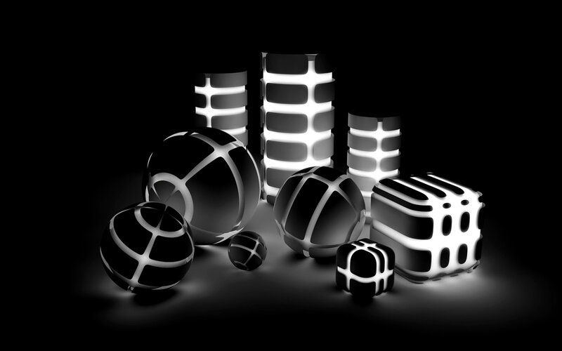 Glowing Geometric Shapes — Black, Dramatic, 3d Render