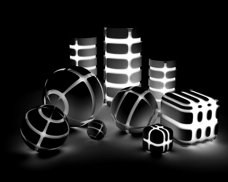 Glowing Geometric Shapes — Black, Dramatic