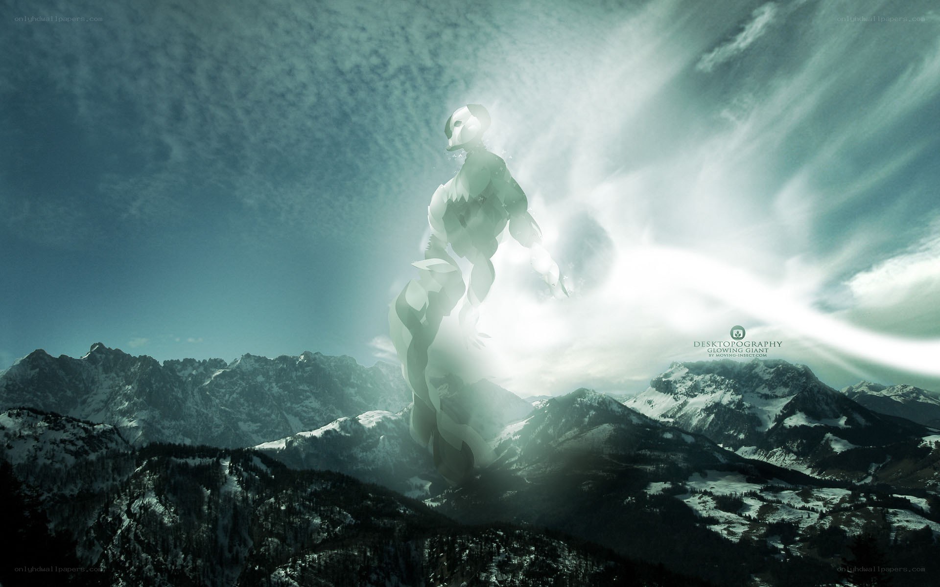 Glowing giant in mountains
