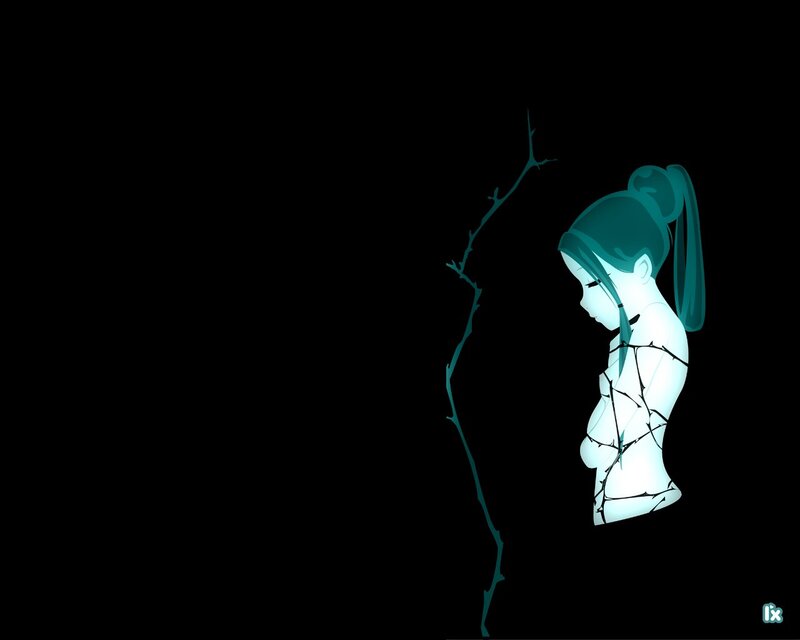 glowing girl with thorny branch