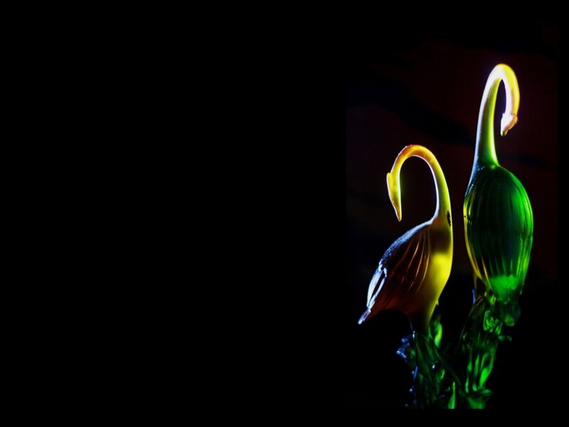 glowing glass swans