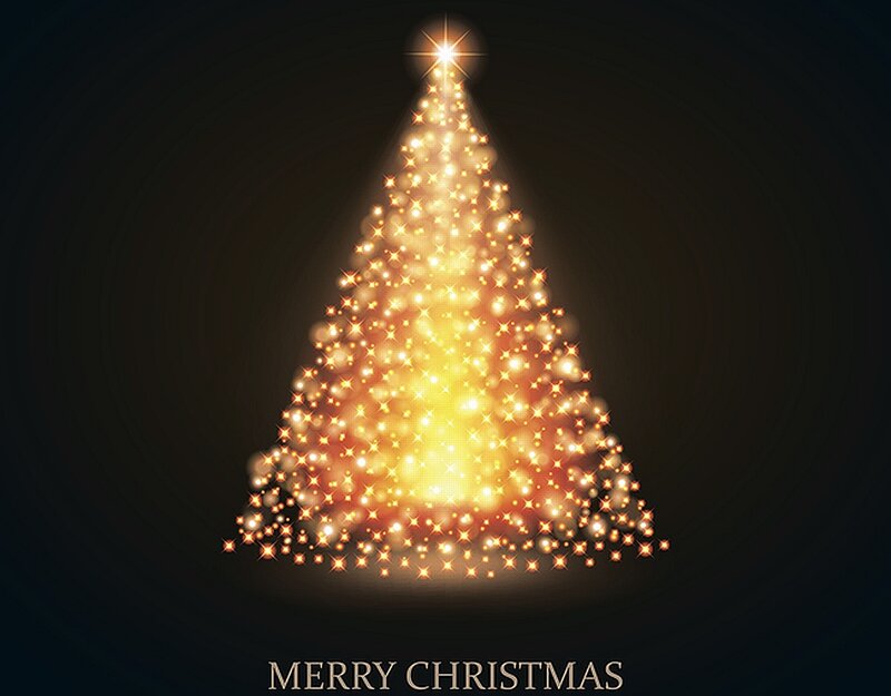 Glowing Golden Christmas Tree — Gold, Festive, Night
