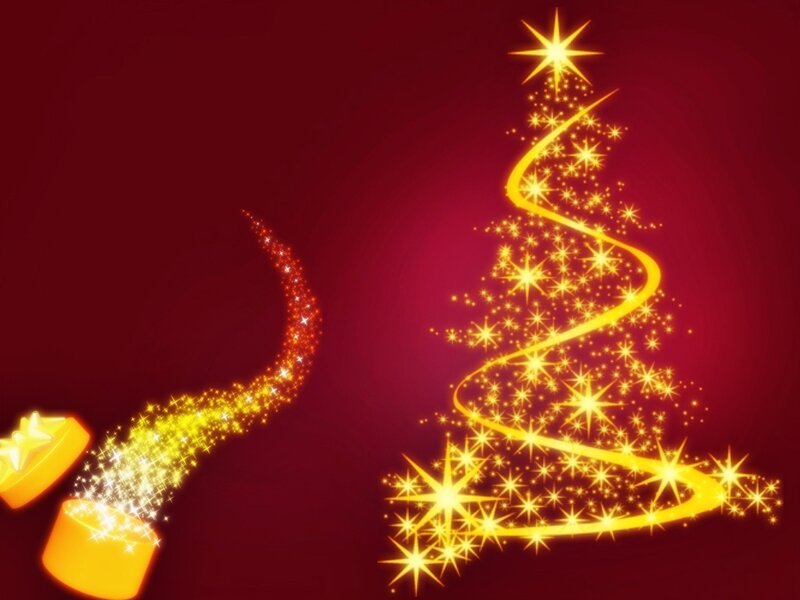 Glowing Golden Christmas Tree — Red, Festive