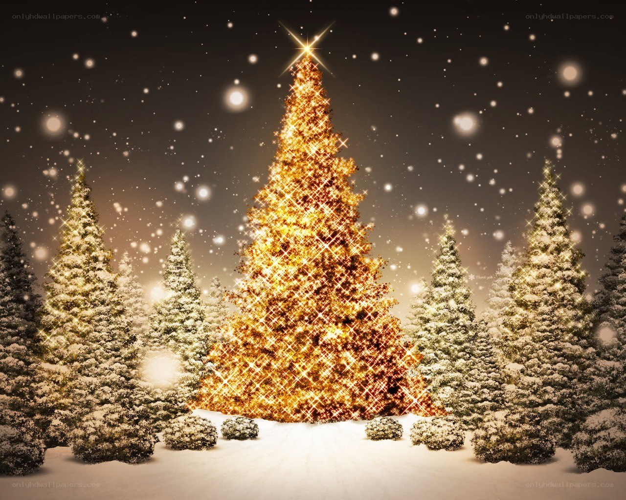 glowing golden christmas tree