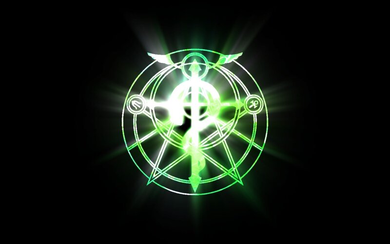 glowing green alchemy symbol