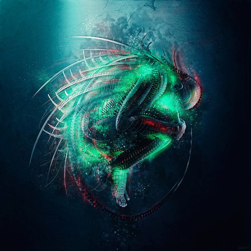 glowing green alien creature